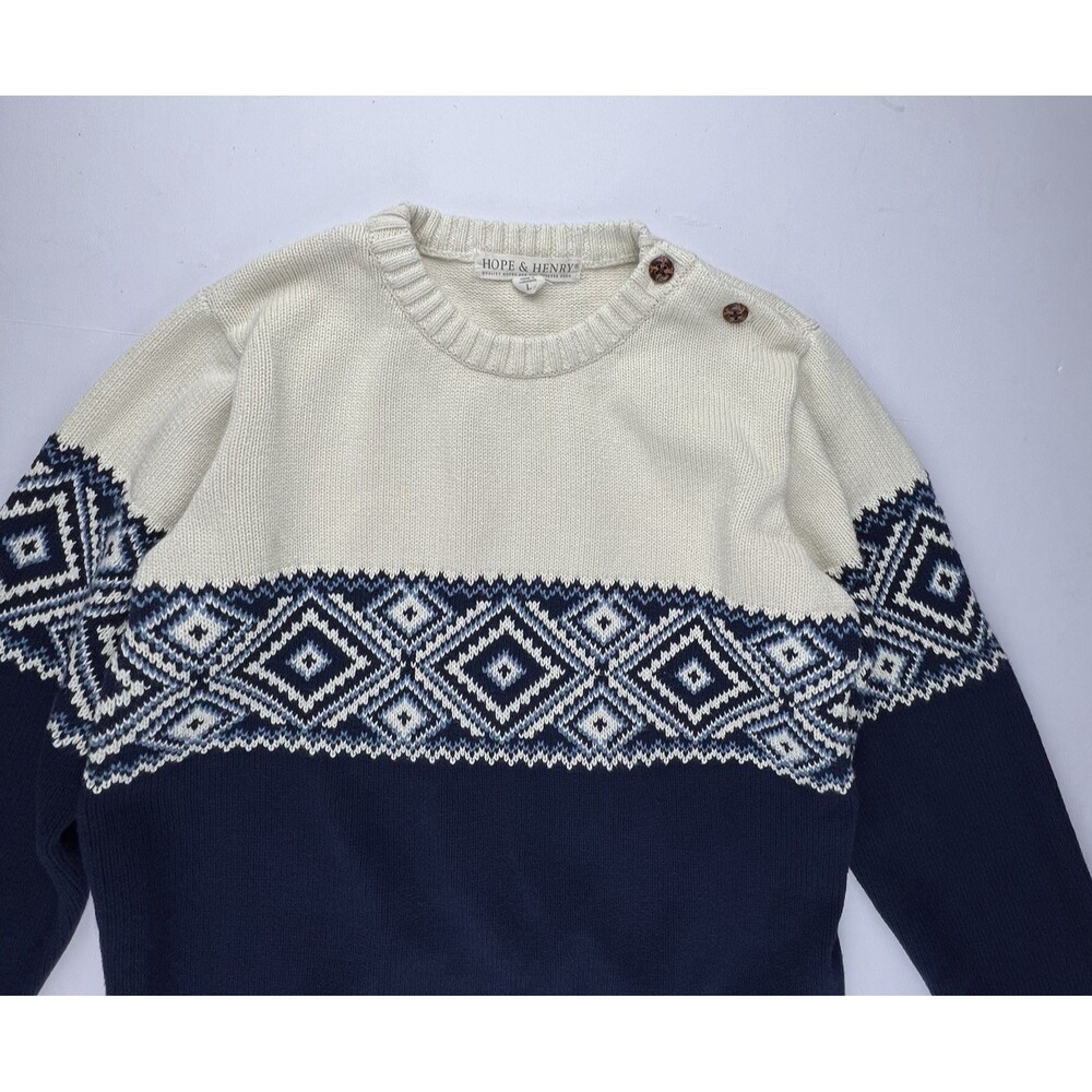 Hope & Henry  Boys Sweater Large Organic Cotton Long‎ Sleeve Intarsia Pullover - Picture 6 of 12